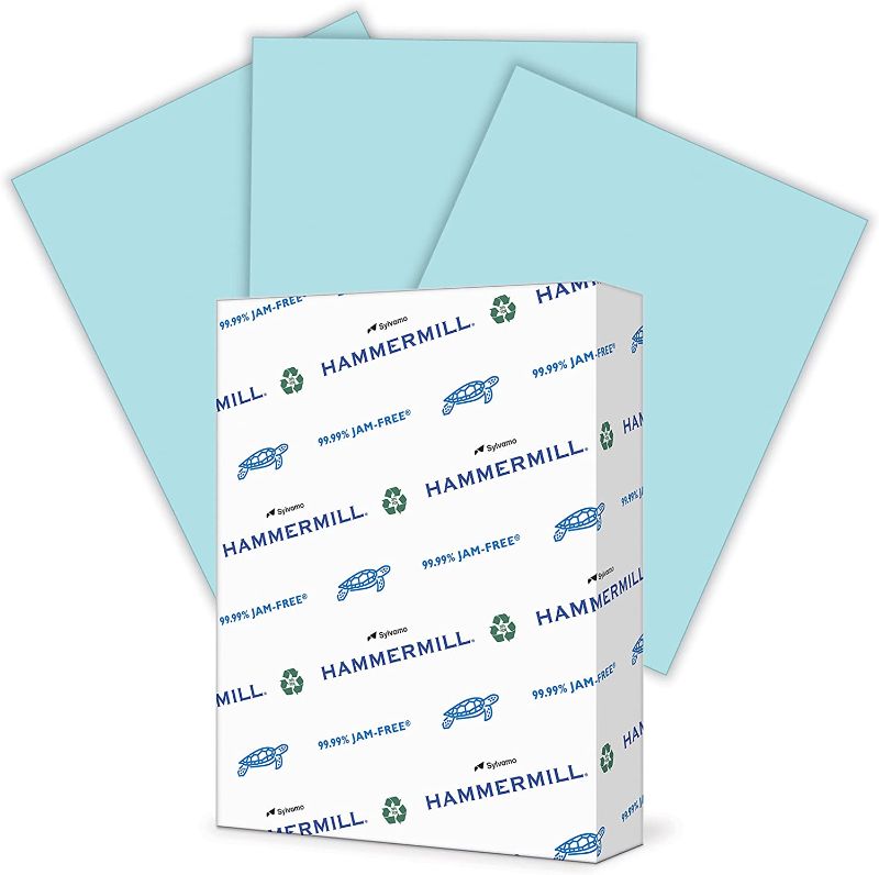 Photo 1 of Hammermill Colored Paper, 20 lb Blue Printer Paper, 8.5 x 11-1 Ream (500 Sheets) - Made in the USA, Pastel Paper, 103671R
