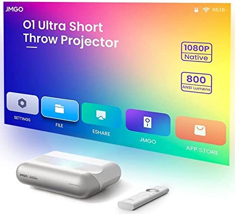 Photo 1 of JMGO O1 Ultra Short Throw Projector,for 1080P FHD Movie Theater Projector 800 ANSI Lumens,Bluetooth Projector with WiFi,Gaming Projector with Dynaudio Speakers,3D Mode,Auto Focus &Keystone Correction
