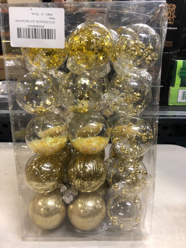 Photo 2 of 30 PCS Christmas Ball Ornaments, 2.36 Inch Gold Shatterproof Plastic Christmas Balls Clear Large Christmas Hanging Ornaments Xmas Hanging Balls for Christmas Tree Decoration Holiday Party