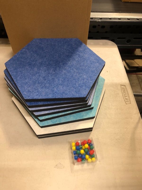 Photo 1 of Afumazi 8Pcs (Large) Felt Cork Board Tiles Hexagon Wall Colored Bulletin Board, Adhesive Felt Pin Memo Board for Home School Office (Set E Large)=