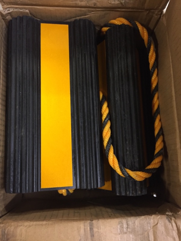 Photo 2 of Tiousmoky Wheel Chocks Rubber Heavy Duty Trailer Wheel Chocks with Yellow Reflective Visibility Tape and Yellow Nylon Rope 8.27" x 4.53" x 3.94" (Comes with Spare Yellow Reflective Strip)