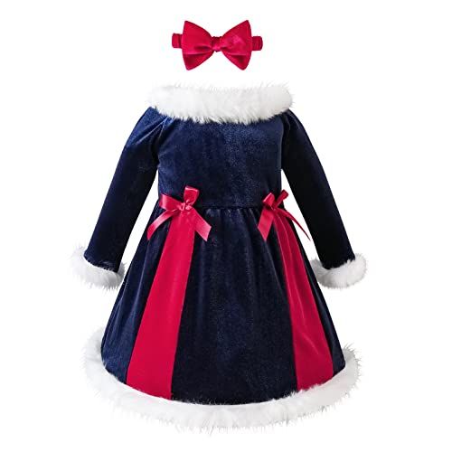 Photo 1 of AIKEIDY Toddler Baby Girl Christmas Dress Long Sleeve Velvet Dress for Holiday Wedding Party 2207006-d 9-12 Months