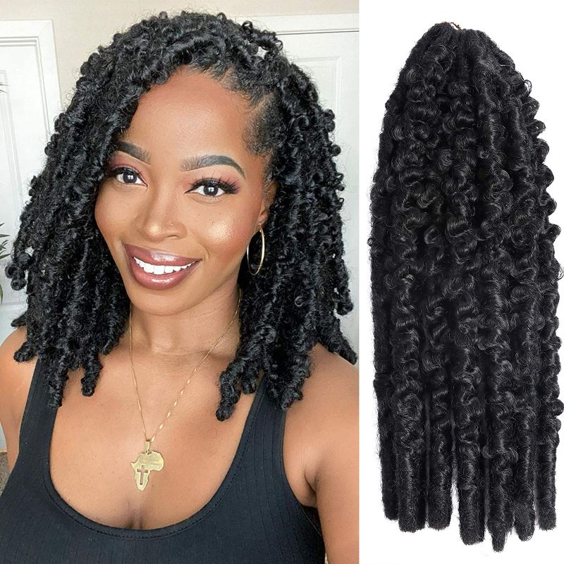 Photo 1 of 12 Inch Butterfly locs Crochet Hair Distressed Locs Crochet Hair 6 Packs Soft Butterfly Crochet Hair Pre Looped Natural Synthetic Crochet Hair Extension (12'',1B#)
