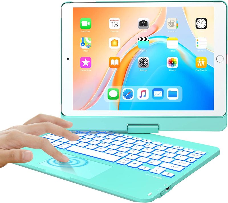 Photo 1 of iPad 98th Generation Case with Keyboard, CHESONA Trackpad Keyboard for iPad 8th Gen 10.2 Inch, 7 Color Backlight, 360° Rotatable, Slim Cover with Touch Keyboard
