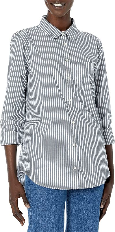 Photo 1 of Amazon Essentials Women's Classic-Fit Long-Sleeve Button-Down Poplin Shirt - LARGE -