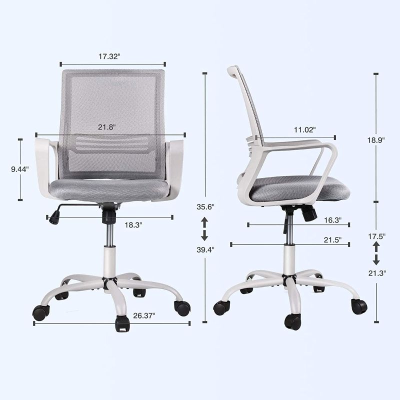 Photo 2 of Smugdesk Ergonomic Mid Back Breathable Mesh Swivel Desk Chair with Adjustable Height and Lumbar Support Armrest for Home, Office, and Study, Gray