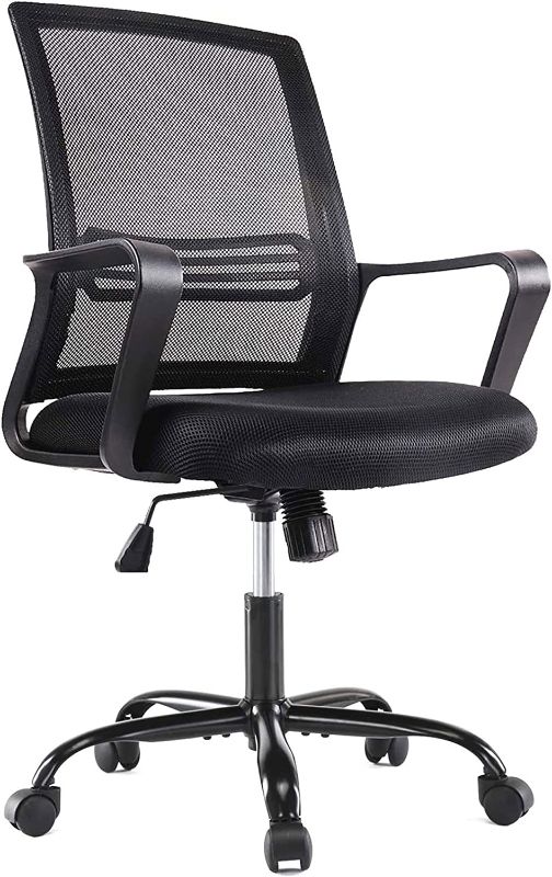 Photo 1 of Smugdesk Ergonomic Mid Back Breathable Mesh Swivel Desk Chair with Adjustable Height and Lumbar Support Armrest for Home, Office, and Study, Black