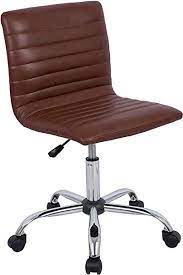 Photo 1 of SMUG Desk Chair, Armless Office Chair Leather Swivel Task Chair Mid Back Ribbed Home Office White Desk Chair for Adult Child, Vanity Chair, Brown