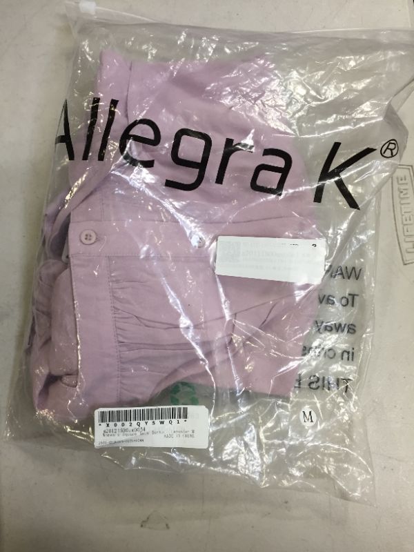 Photo 2 of Allegra K Women's Button Down Puff Sleeve Elastic Cuff Square Neck Blouse - MEDIUM -