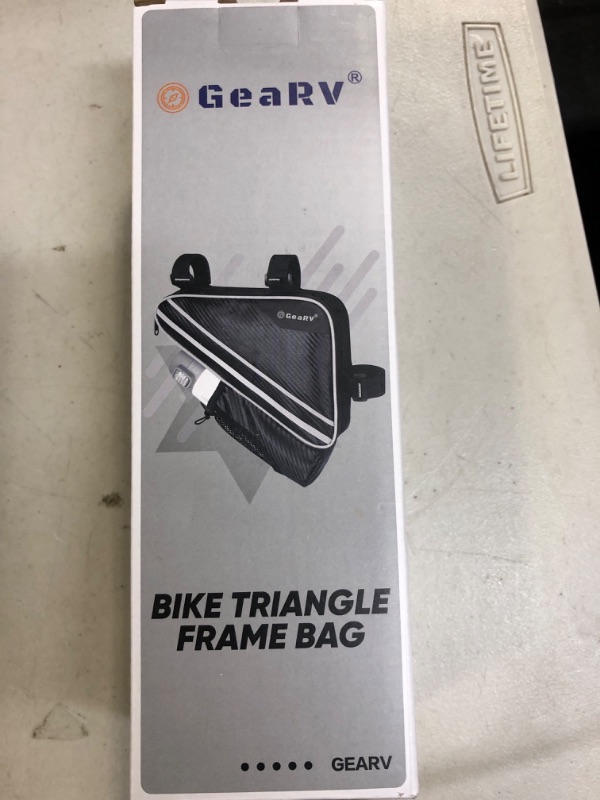 Photo 3 of GEARV Bike Accessories Triangle Bag, Bike Bags with Bike Water Bottle Holder and Reinforced PE Frame for Storage Carbon Fiber Texture Black