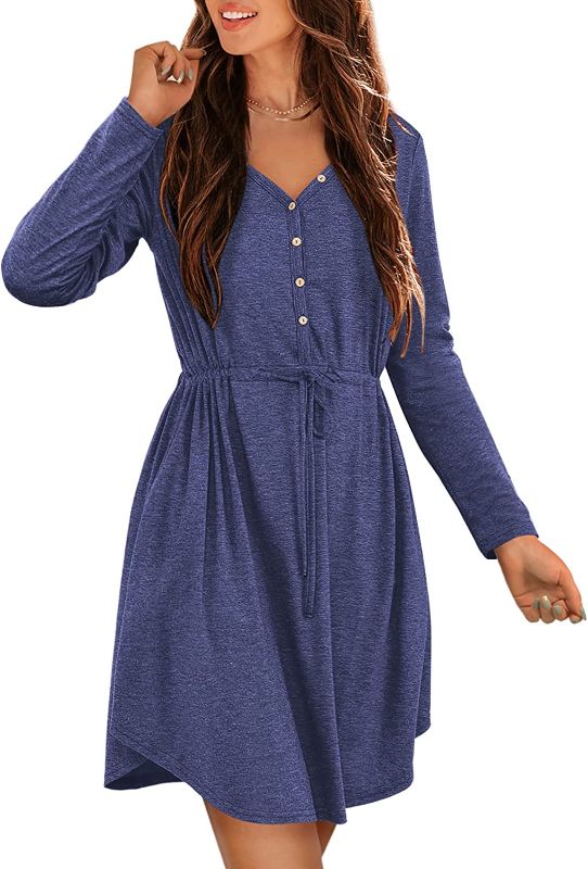 Photo 1 of Amoretu Womens Long Sleeve Dresses V Neck Button Up Aline Dress with Pockets
Size: S