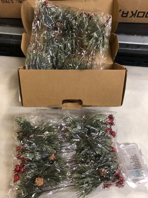 Photo 1 of 2 Pack Christmas Garland with Lights, Total 12FT Smokey Pine Garland with Red Berry for Christmas Decorations, Indoor Outdoor Red Berry Garland with 8 Mode Led String Lights Red Berry Garland,with Led String Lights