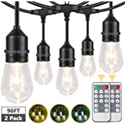 Photo 1 of 2-Pack 3 Color Dimmable LED Outdoor String Lights for Patio with Remotes, 48FT Waterproof Hanging Lights String with Shatterproof Edison Bulb for Bistro Backyard-Warm White/Nature Whit…
