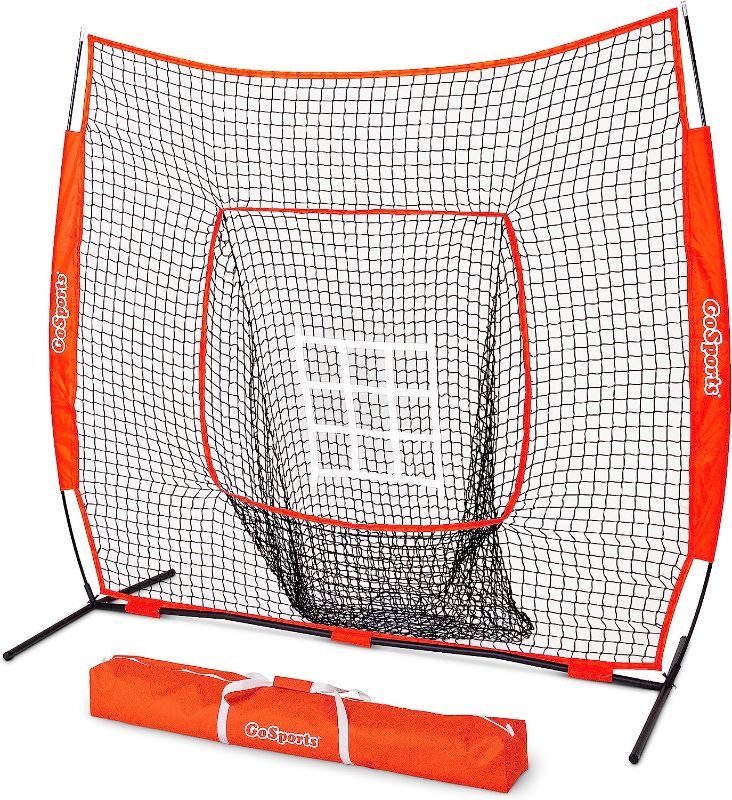 Photo 1 of 
GoSports 7 ft x 7 ft Baseball & Softball Practice Hitting & Pitching Net with Bow Type Frame, Carry Bag and Strike Zone, Great for All Skill Levels