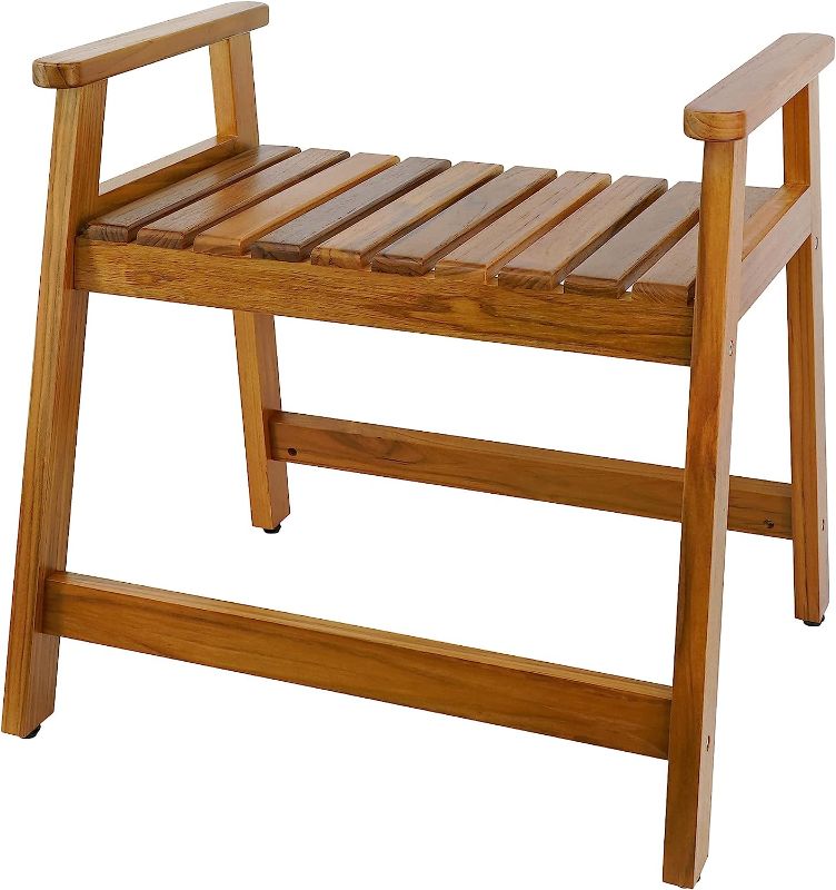 Photo 1 of **SEE PICTURE** Teak Shower Chair with Arms, 22" Shower Bench, Spa Bath Seat for Bathroom, Wooden Shower Stool for Inside Shower Large