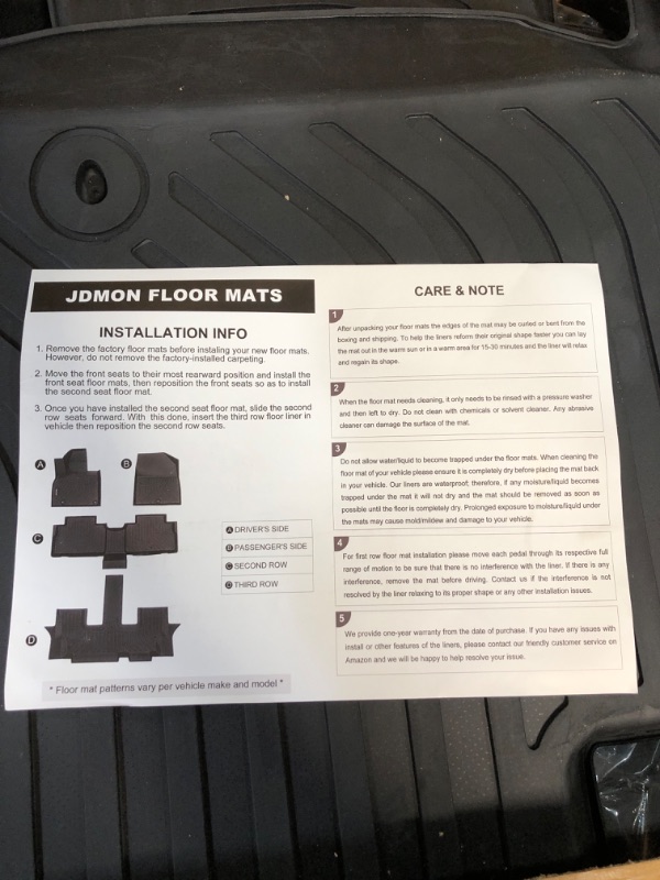 Photo 2 of JDMON All Weather Floor Mats Compatible with 2020-2023 Kia Telluride, 1st, 2nd & 3rd Row