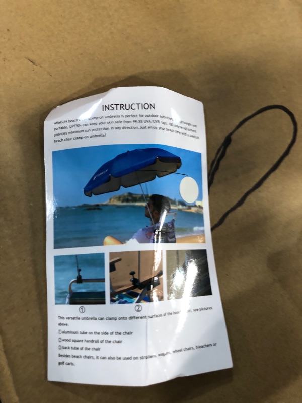 Photo 2 of *see notes AMMSUN Chair Umbrella with Universal Clamp 43 inches UPF 50+,Portable Clamp on Patio Chair,Beach Chair,Stroller,Sport chair,Wheelchair and Wagon,Blue