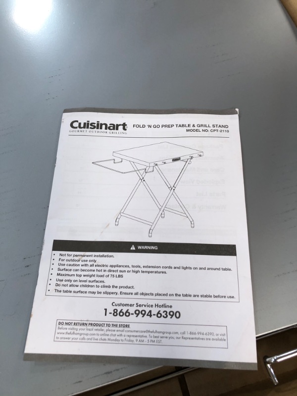 Photo 2 of *see notes Cuisinart CPT-2110 Fold 'n Go Prep Table & Grill Stand, Portable Outdoor Food Prep Station for Patio, Camping & Tailgating, 24" x 20", Steel