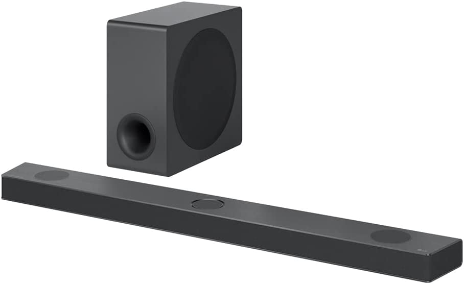 Photo 1 of LG S90QY 5.1.3ch Sound bar with Center Up-Firing, Dolby Atmos DTS:X, Works with Airplay2, Spotify HiFi, Alexa with Wireless Audio Transmitter for TV to Soundbar Wireless Connection S90QY Soundbar w/Wireless Audio Transmitter