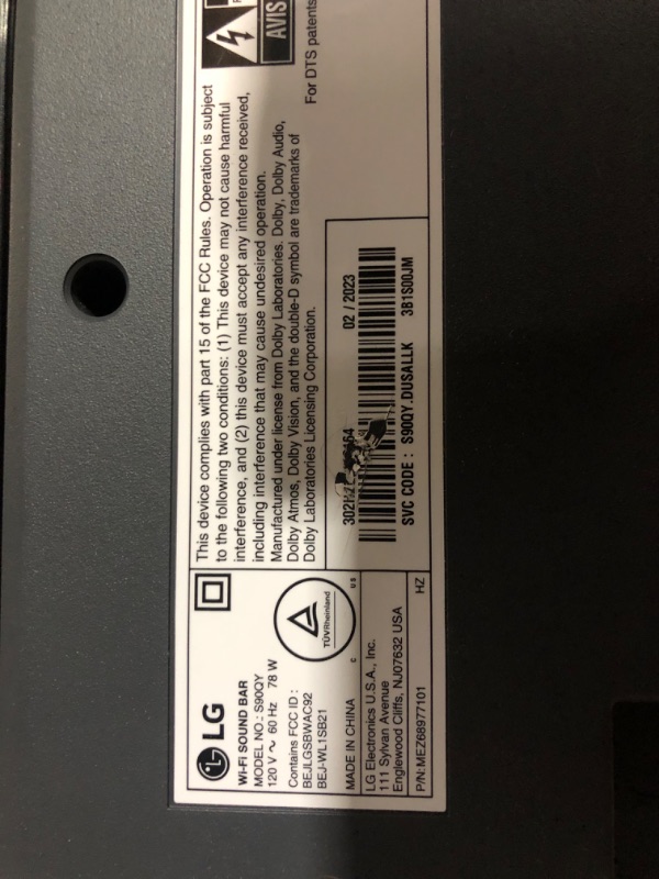 Photo 2 of **PARTS ONLY**
LG S90QY 5.1.3ch Sound bar with Center Up-Firing, Dolby Atmos DTS:X, Works with Airplay2, Spotify HiFi