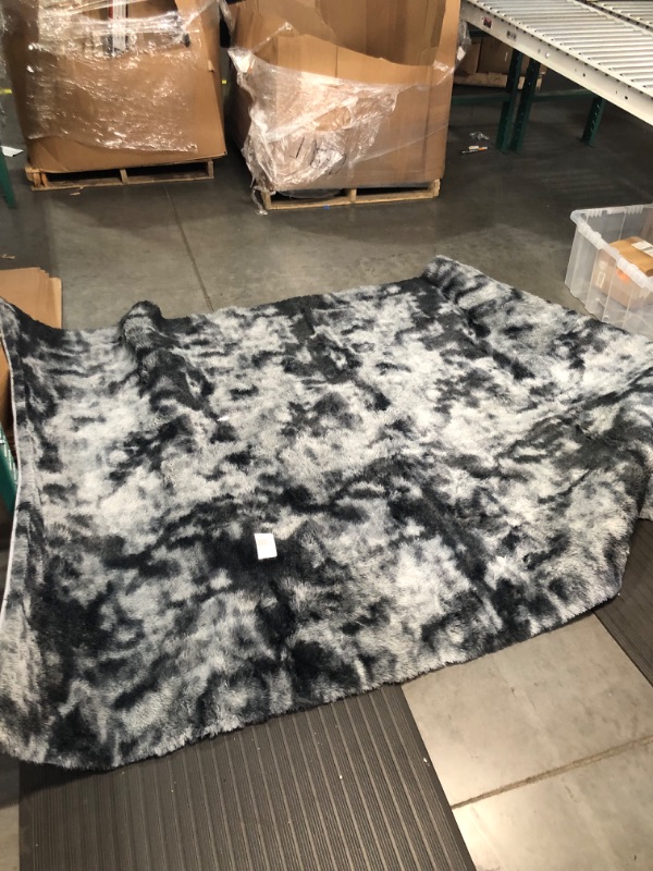 Photo 2 of  Tie Dye Black and Grey Area Rug for Bedroom Living Room, Fluffy, 6x9 