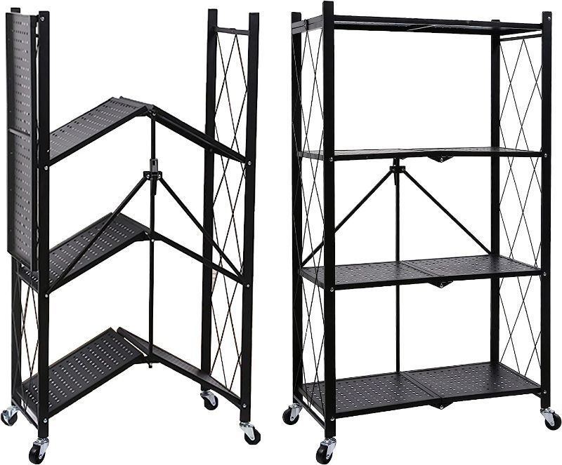 Photo 1 of -Tier Heavy Duty Foldable Metal Rack Storage Shelving Unit with Wheels 
