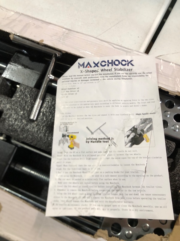 Photo 4 of Maxchock X-Shaped RV Stabilizer Wheel Chock (Allow Drill Adjust) Dual Axel RV Travel Trailer Camper Tire While Camping -1 Pack