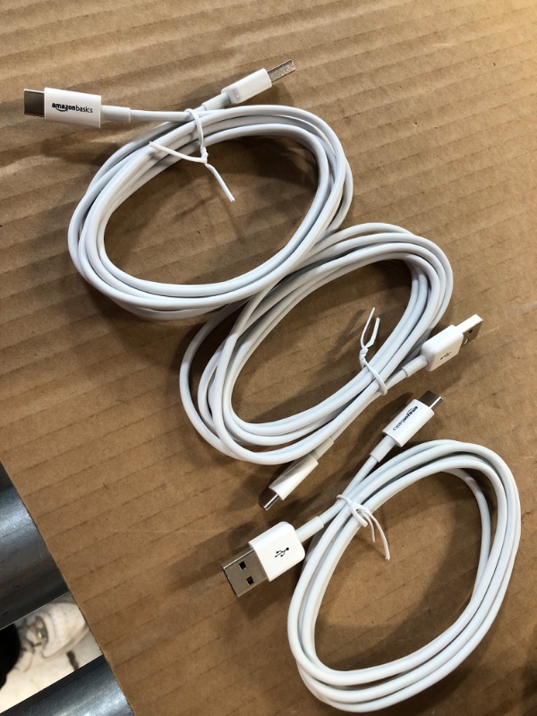 Photo 2 of (set of 3)  Amazon Basics USB Type-C to USB-A 2.0 Male Charger Cable, 6 Feet (1.8 Meters), White, Laptop White 6 Feet 1-Pack