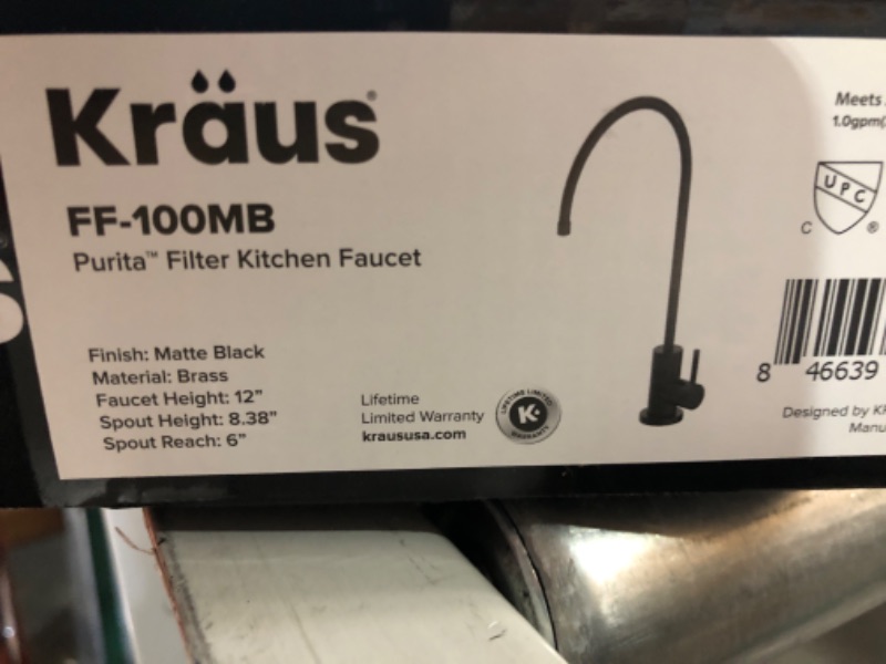 Photo 4 of [used] KRAUS Purita 100% Lead-Free Kitchen Water Filter Faucet in Matte Black, FF-100MB Matte Black 12 Inch Filter Faucet