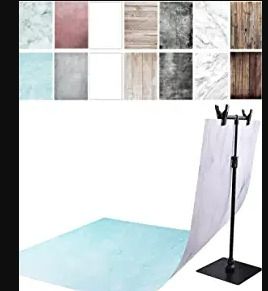 Photo 1 of 7PCS Food Photo Backdrops for Photography with Stand | 14Patterns 22x34in | Product Photography Background Paper | Table Photography Backdrops White Cement Wood