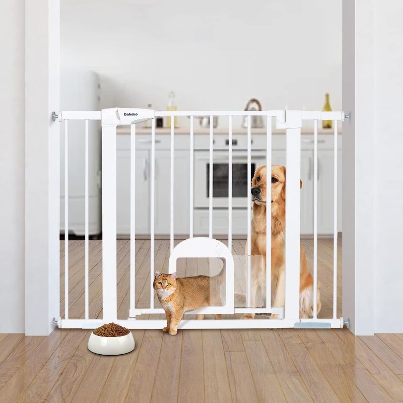 Photo 1 of Babelio Baby Gate with Adjustable Cat Door, 29-43" Auto Close Durable Dog Gate for Stairs, Doorways and House, Easy Walk Thru Safety Gate with Pet Door,...