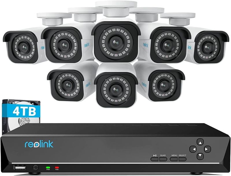 Photo 1 of 
REOLINK 4K Security Camera System, RLK16-800B8 8pcs H.265 PoE Wired with Person Vehicle Detection,