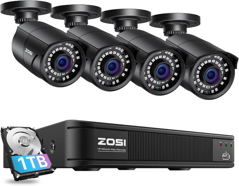 Photo 1 of 
ZOSI 8 Channel 5MP PoE Home Security Camera System Outdoor, 4 x Wired 5MP(3K) Bullet PoE IP Cameras, 8CH PoE NVR with 1TB HDD for 24/7 Recording, Motion...