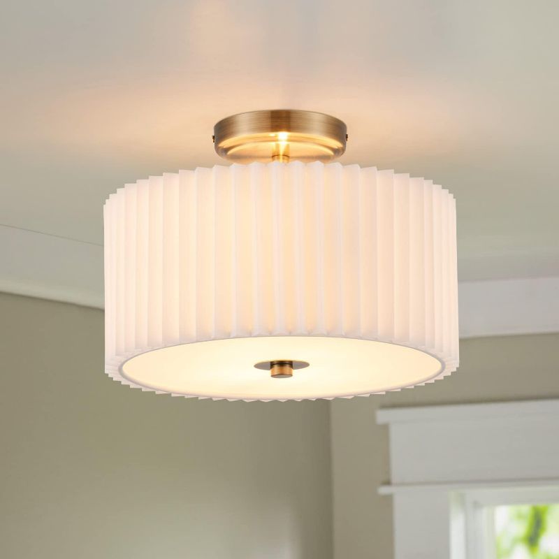 Photo 1 of **WHITE BASE NOT BRONZE**
VONLUCE 2 Light Drum Light Fixtures with White Shade, Modern Semi Flush Mount Ceiling