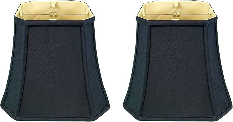 Photo 1 of  Royal Designs, Inc. Square Cut Corner Bell Lamp Shade Black with Gold,  Set of 2 12"W x 10.25"H
