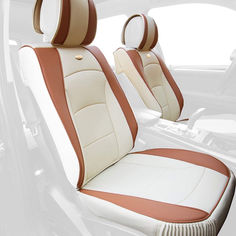 Photo 2 of COMPLETE SET UNIVERSAL SEATS. FH Group Car Seat Cover for Back Seat Beige Brown Faux Leather -Group Ultra Comfort Leatherette Seat Cushions 
