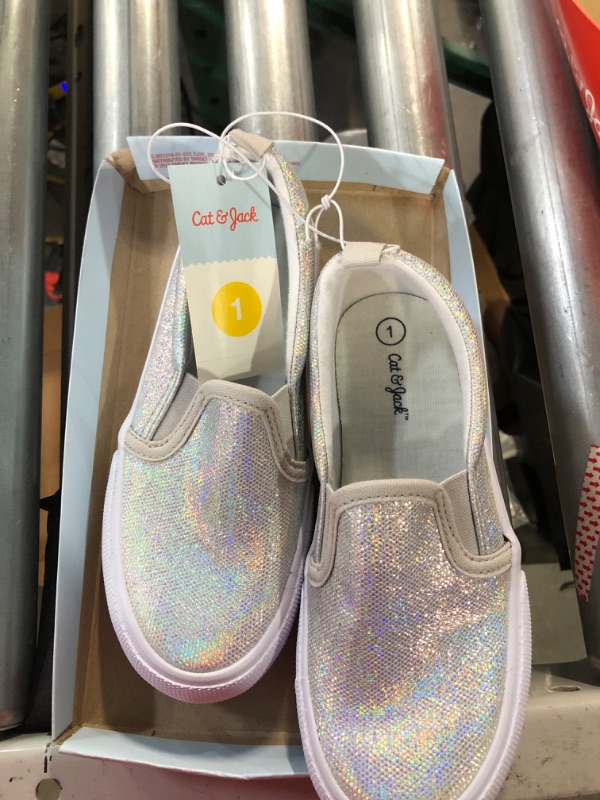 Photo 2 of *LIKE NEW WITH TAGS* Girls' Allison Slip-on Glitter Sneakers - Cat & Jack Silver 1