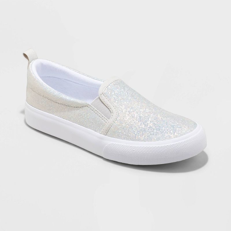 Photo 1 of *LIKE NEW WITH TAGS* Girls' Allison Slip-on Glitter Sneakers - Cat & Jack Silver 1