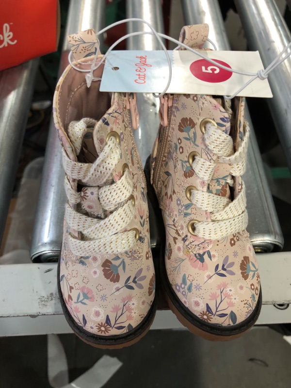 Photo 2 of *LIKE NEW WITH TAGS*Toddler Girls&#39; Giovanna Floral Print Lace-Up Zipper Combat Boots - Cat &#38; Jack&#8482; Beige 5