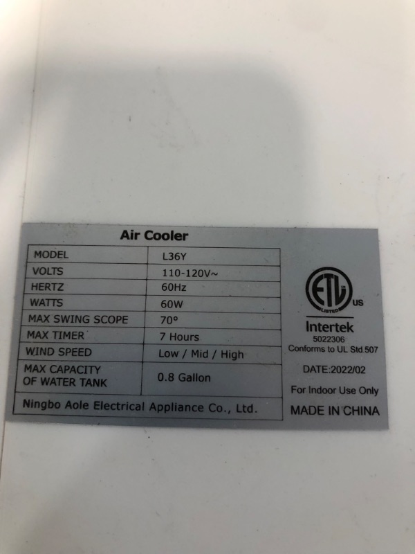 Photo 3 of [notes!] Air Cooler model L36Y