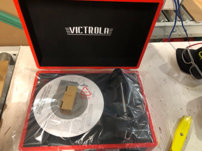 Photo 3 of FOR PARTS ONLY
Victrola Vintage 3-Speed Bluetooth Portable Suitcase Record Player with Built-in Speakers | Red, 1SFA (VSC-550BT-RD) & Vintage 3-Speed Bluetooth