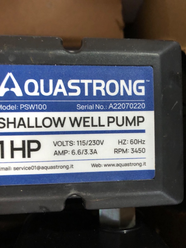 Photo 6 of **UNABLE TO TEST** Aquastrong 1HP Shallow Well Jet Pump, 1200GPH