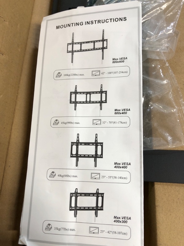 Photo 2 of Gibbon Mounts Fixed TV Wall Mounts  Most 42-100" LED/LCD Flat Screen TVs 220lbs Capacity VESA:800x600mm 