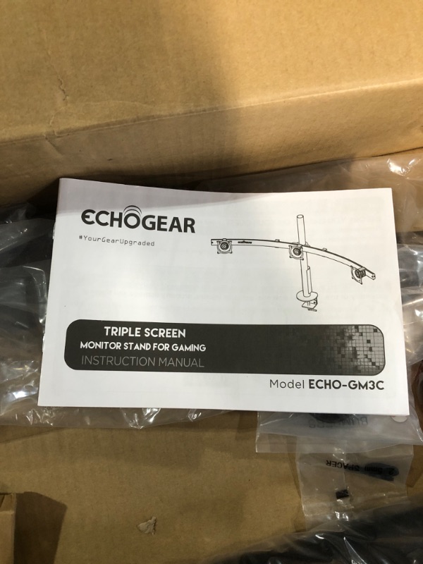 Photo 4 of ECHOGEAR 3 Monitor Desk Stand for Screens Up to 27" - Triple Desk Mount with Lock Down Clamp