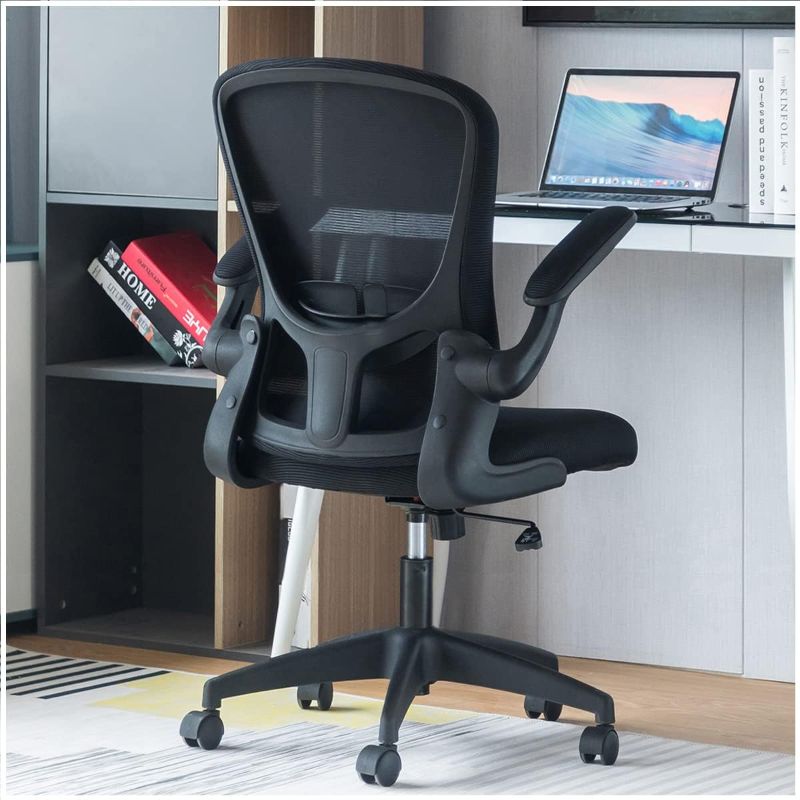 Photo 1 of Sytas Office Chair Ergonomic Desk Chair  Flip-up Arms Lumbar Support and Adjustable Height, Black