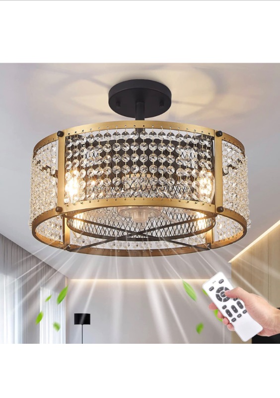 Photo 1 of **STOCK PHOTO IS SIMILAR USED/NOT IN ORIGINAL BOX**  Zhizenl Ceiling Fan with Lights, 6 Speeds Reversible Crystal Ceiling Fan ( Black)