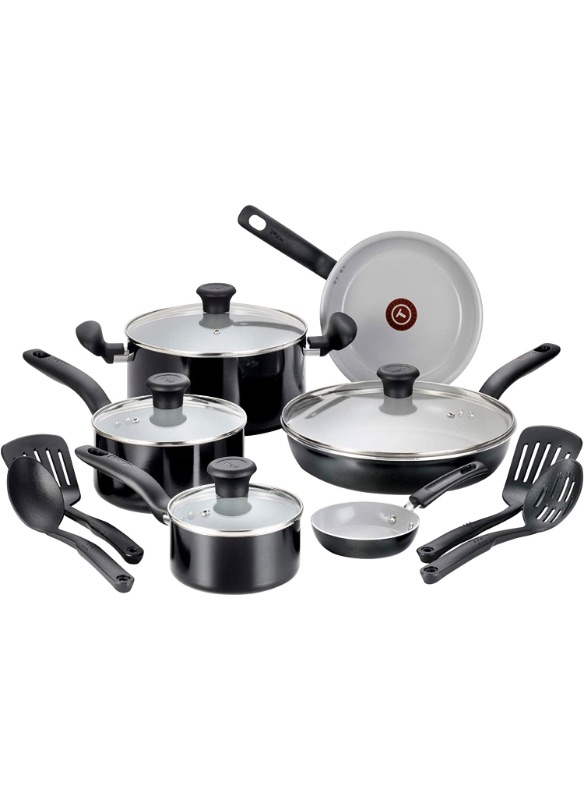 Photo 1 of ***MISSING PARTS - SEE NOTES*** T-fal Initiatives Ceramic Nonstick Cookware Set 14 Piece Black