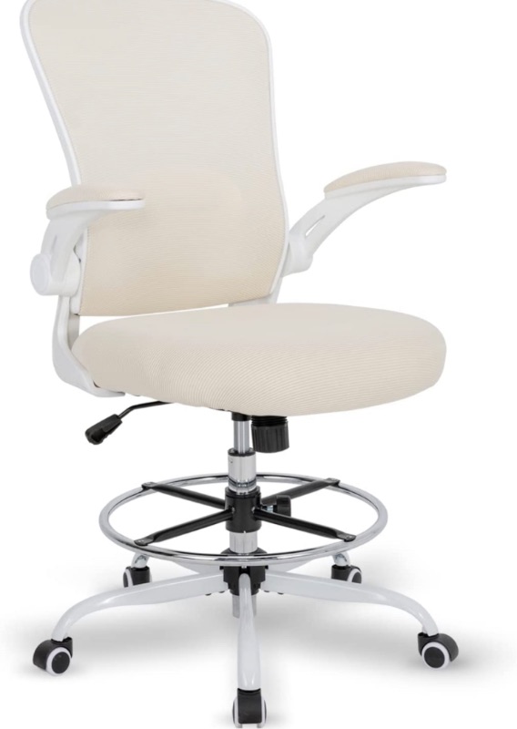 Photo 1 of Drafting Chair Tall Office Chair, Standing Desk Chair 3.9'' Cushion,. (Beige)