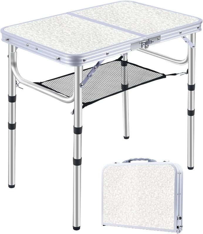 Photo 1 of **SEE NOTES**
JUOIFIP Outdoor Small Portable Folding Table, 3 Adjustable Height Foldable, White