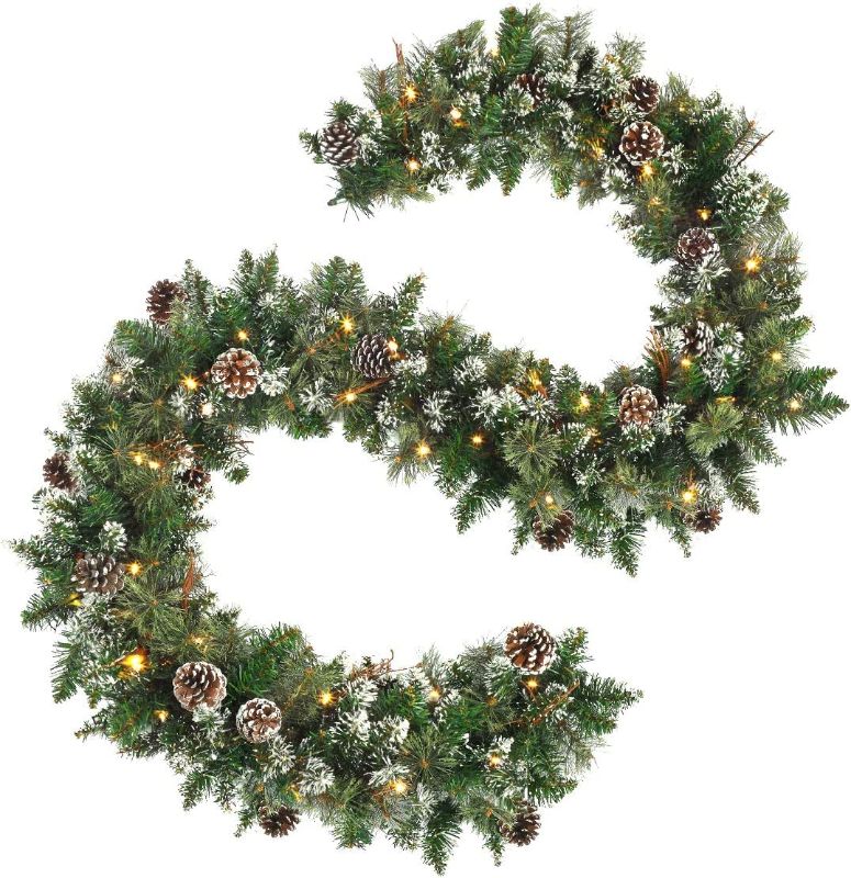 Photo 1 of **SEE NOTES**
OasisCraft 9 FT Prelit Christmas Garland with Pine Cones, Artificial Snowy Pine Garland for Christmas 50 LED Battery Operated Warm Lights and Timer Xmas Garlands Decor Indoor Outdoor 